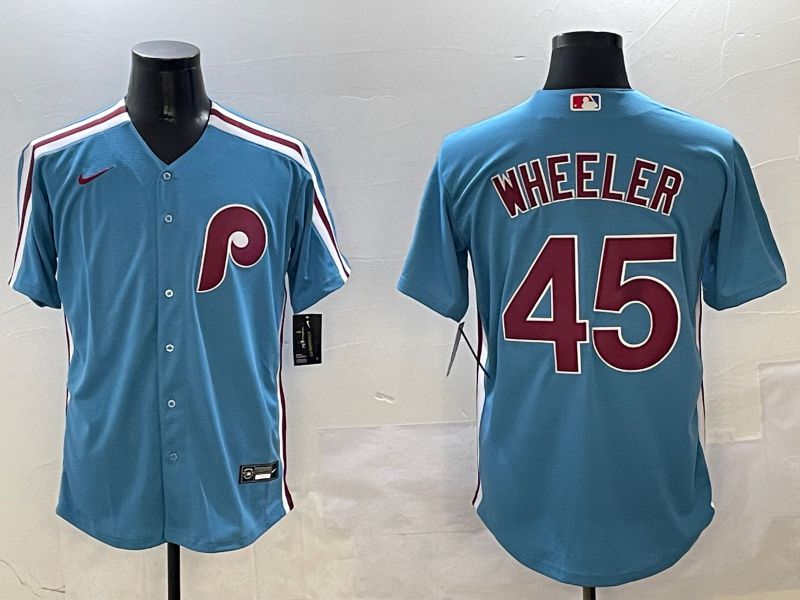 Men Philadelphia Phillies 45 Wheeler Light Blue Throwback Game 2025 Nike MLB Jersey style 1